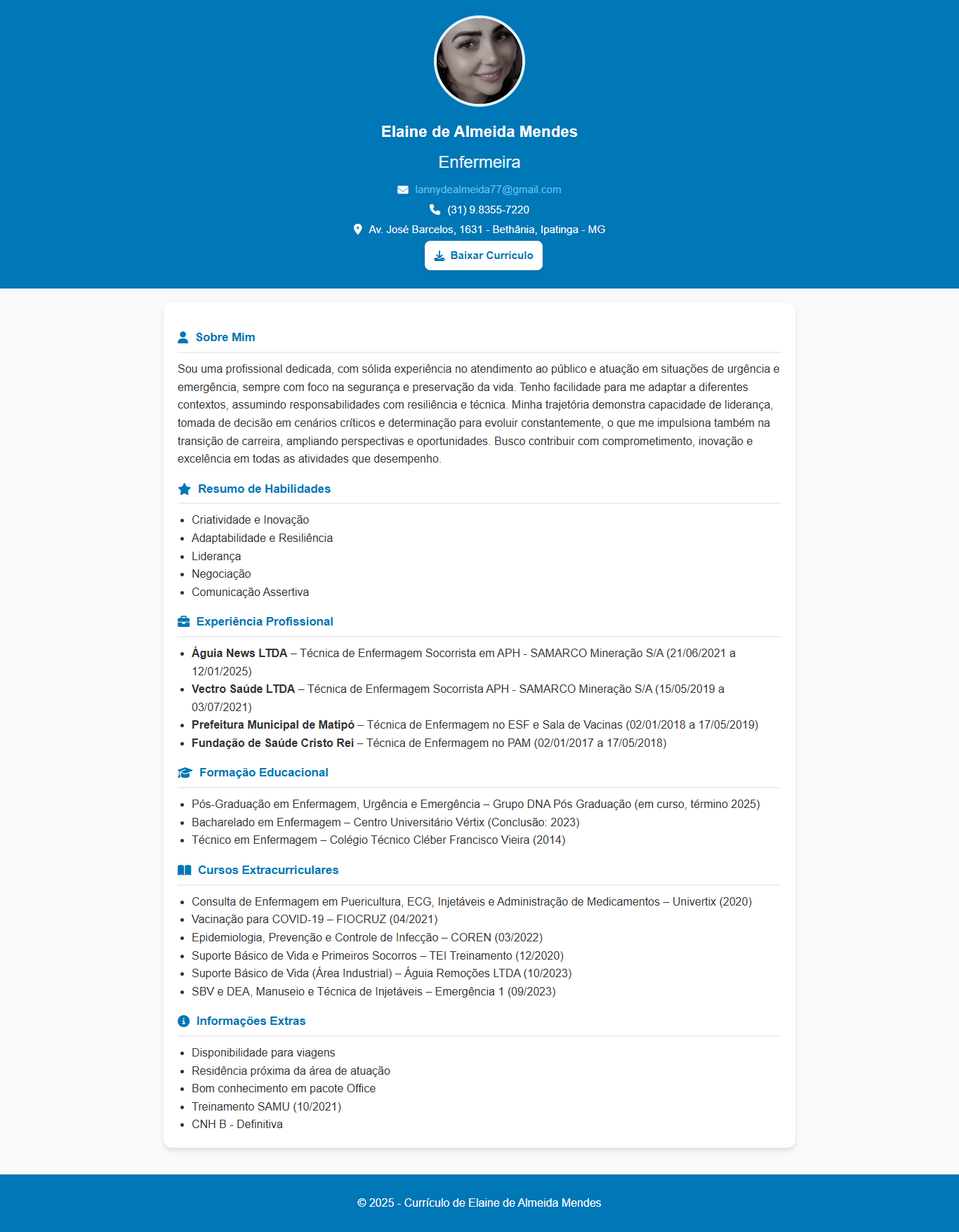 Currículo Online e em PDF – Elaine de Andrade